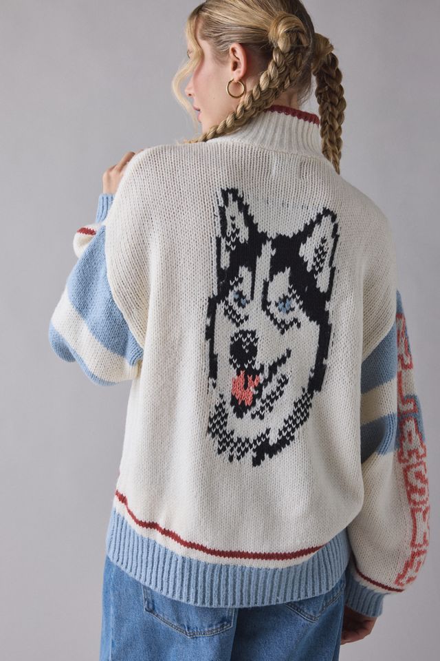 BDG Lizzie Alaska Husky Graphic 1/4 Zip Pullover Sweater #1
