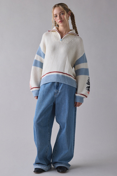 BDG Lizzie Alaska Husky Graphic Quarter Zip Pullover Sweater