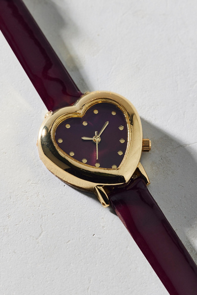 A brown leather strap watch with a heart-shaped dial and sunglasses. s-l400.jpg main image 3