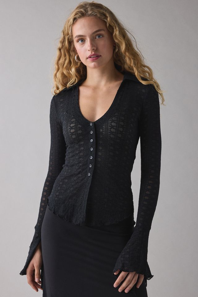 Kimchi Blue Abigail Sheer Lace Button Front Flyaway Top