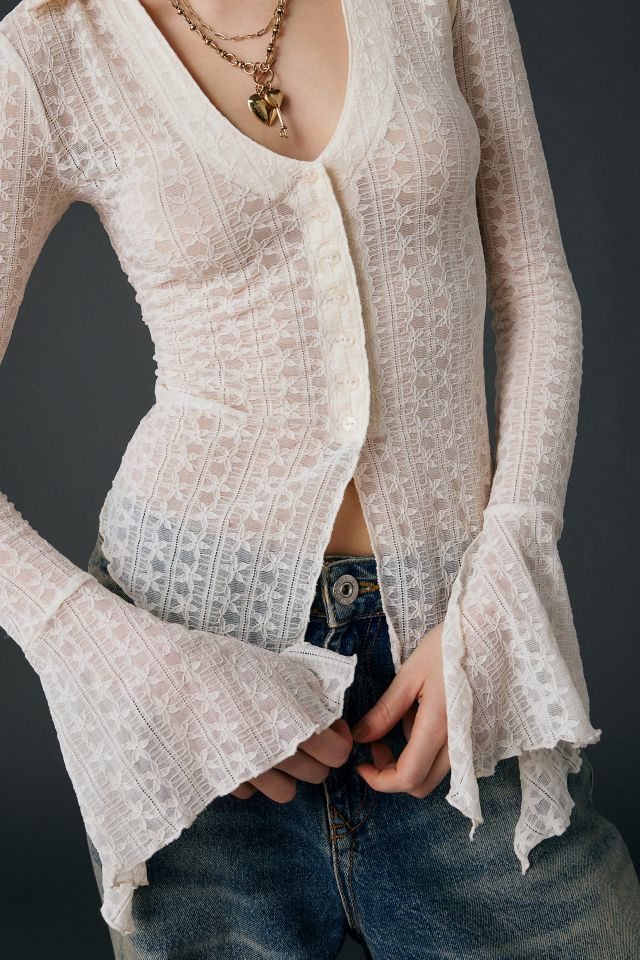 Kimchi Blue Abigail Sheer Lace Button Front Flyaway Top #1