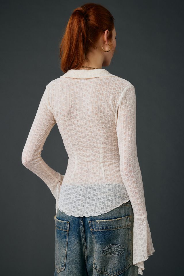 Kimchi Blue Abigail Sheer Lace Button Front Flyaway Top #2