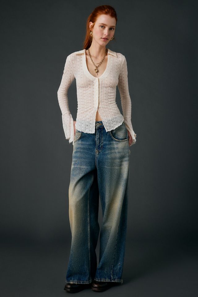 Kimchi Blue Abigail Sheer Lace Button Front Flyaway Top #3