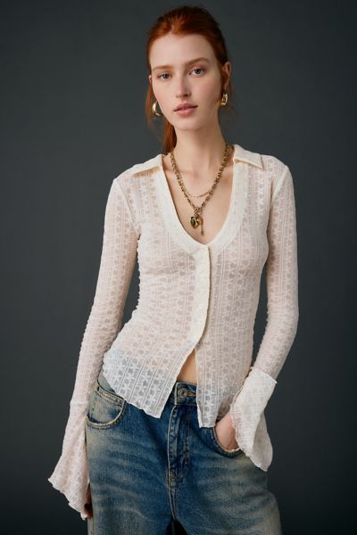 Kimchi Blue Abigail Sheer Lace Button Front Flyaway Top