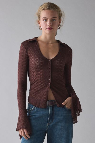 Kimchi Blue Abigail Sheer Lace Button Front Flyaway Top