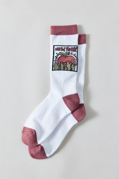 Urban Outfitters Keith Haring Big Apple Nyc Crew Sock In White, Men's At  In White