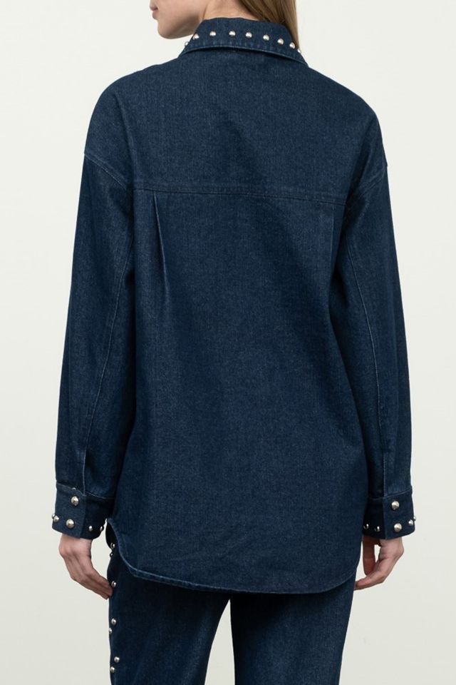 Moon River Snap Button Studded Denim Shirt Jacket #1