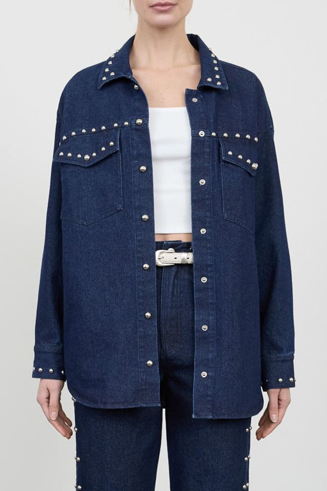 Moon River Snap Button Studded Denim Shirt Jacket #2