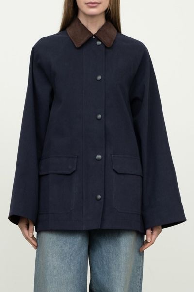 Moon River Corduroy Collar Oversized Barn Jacket In Navy, Women's At Urban Outfitters In Blue