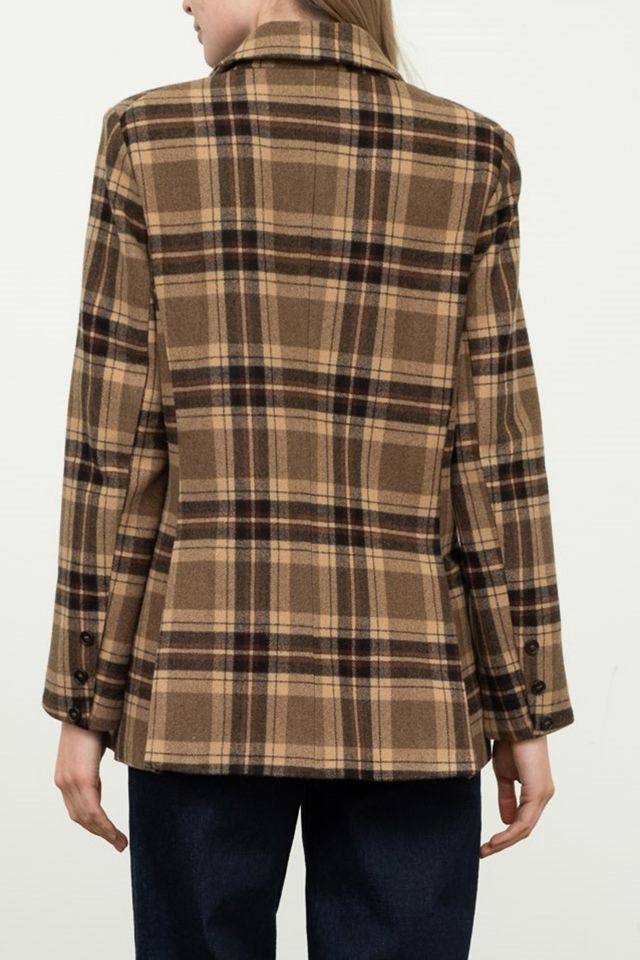 Moon River Brown Plaid Oversized Blazer #1