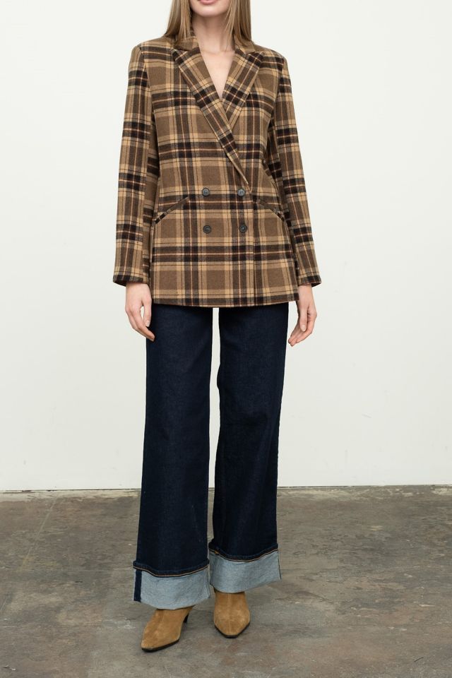 Moon River Brown Plaid Oversized Blazer #2