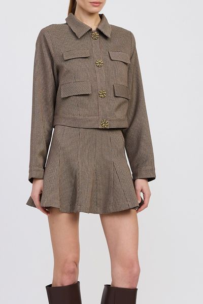 En Saison Aubrielle Floral Button Cropped Houndstooth Jacket