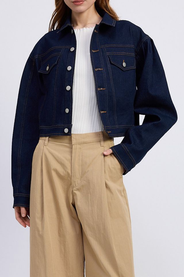 En Saison Seraphina Balloon Sleeve Cropped Denim Jacket #2