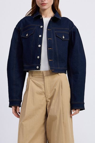 En Saison Seraphina Balloon Sleeve Cropped Denim Jacket