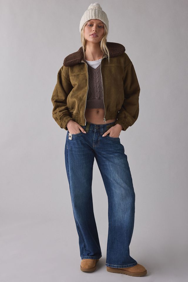 Moon River Teddy Lined Faux Suede Cropped Jacket #1
