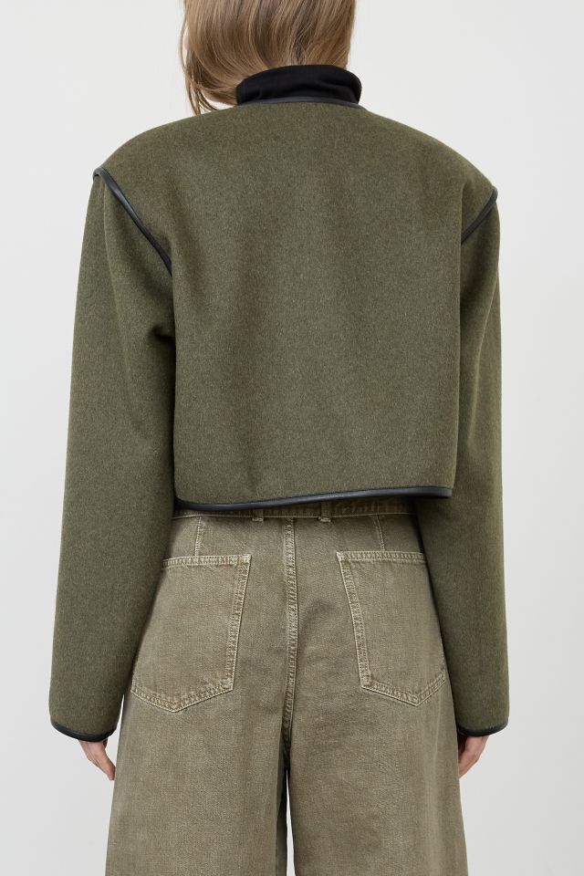 Moon River Button Front Collarless Cropped Jacket #1