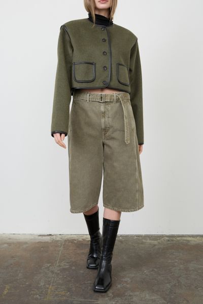 Moon River Button Front Collarless Cropped Jacket