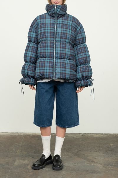 Moon River Plaid Oversized Puffer Jacket In Green, Women's At Urban Outfitters In Multi