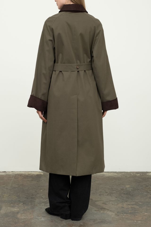 Moon River Corduroy Trim Long Trench Coat #1