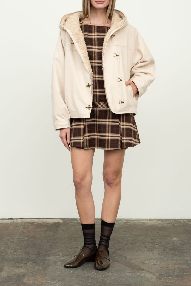 Moon River Ecru Toggle Button Fleece Lined Hooded Jacket #1