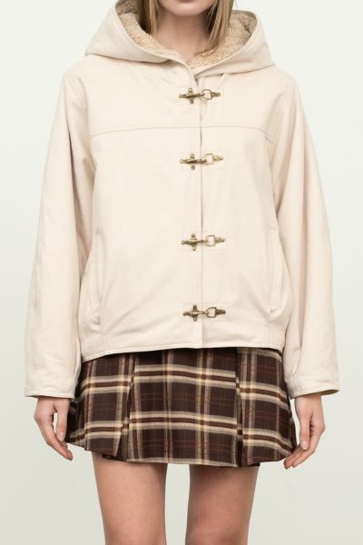 Moon River Ecru Toggle Button Fleece Lined Hooded Jacket