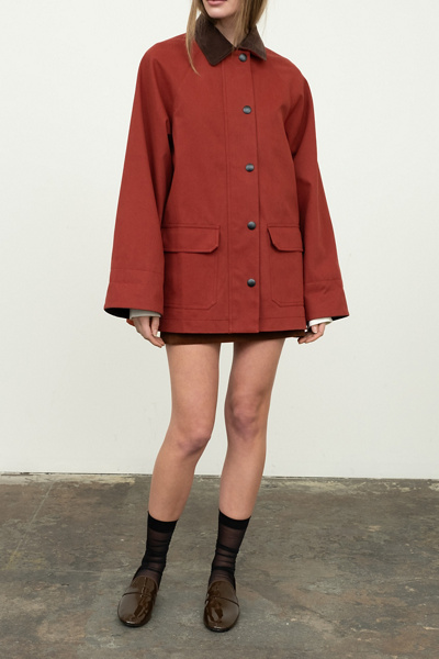 Moon River Corduroy Collar Oversized Red Barn Jacket #1