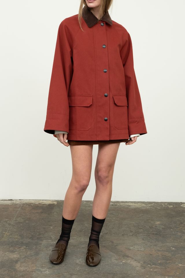 Moon River Corduroy Collar Oversized Red Barn Jacket #1