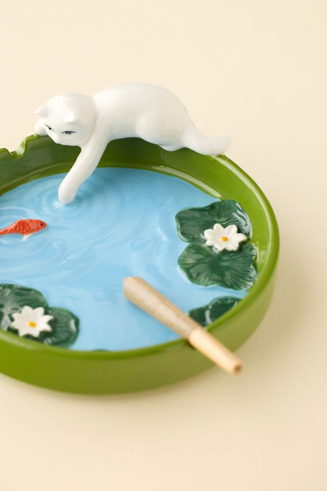 Fishing Kitty Ceramic Ashtray #1