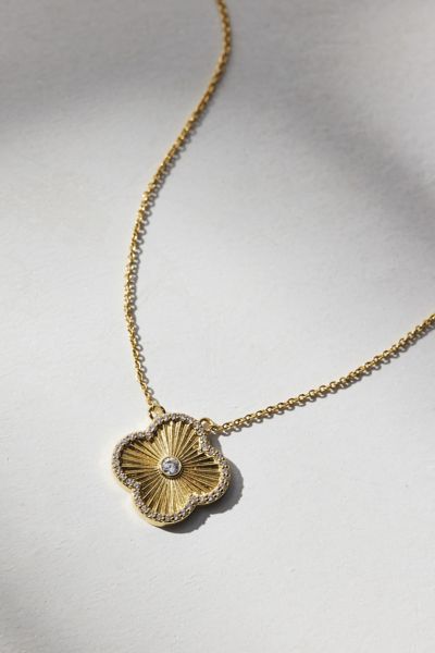 Electric Picks Clover Icon Rhinestone Pendant Necklace