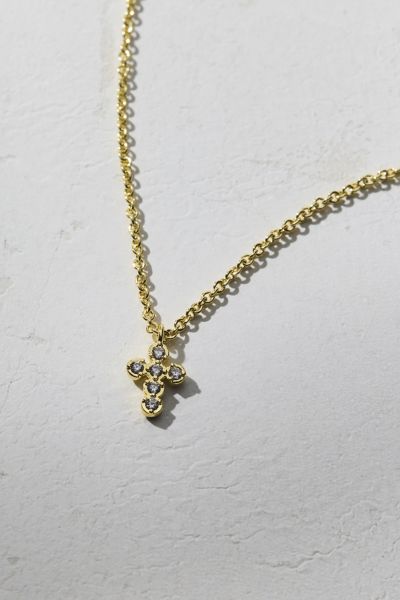 Electric Picks Like A Prayer Rhinestone Cross Necklace In Gold, Women's At Urban Outfitters In Gold