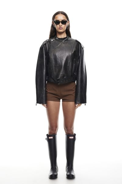 Lioness Driftwood Faux Leather Bomber Jacket In Black