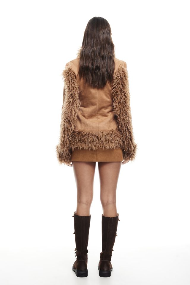 Lioness Oui Oui Faux Fur Trim Faux Suede Coat #2