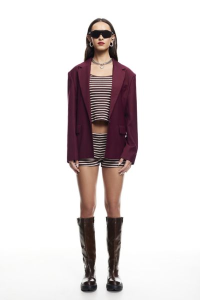 Lioness Chloe Tailored Oversized Blazer Jacket In Wine, Women's At Urban Outfitters In Burgundy