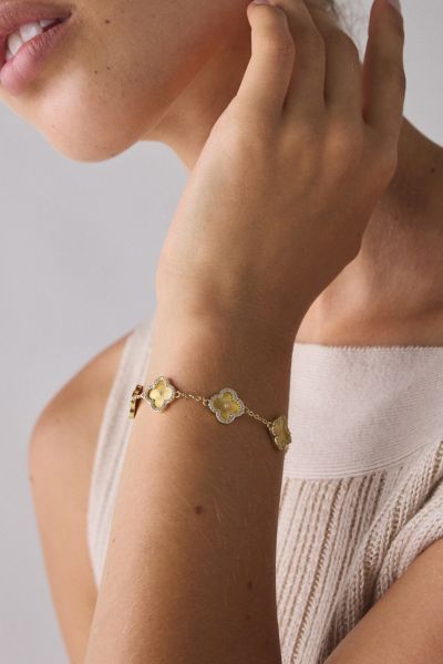 Electric Picks Icon Rhinestone Chain Bracelet In Gold, Women's At Urban Outfitters In Gold