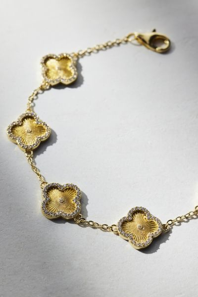 Electric Picks Clover Icon Rhinestone Chain Bracelet