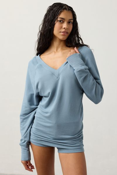Out From Under Soft Serve Double-v Long Sleeve Top In Blue, Women's At Urban Outfitters In Blue