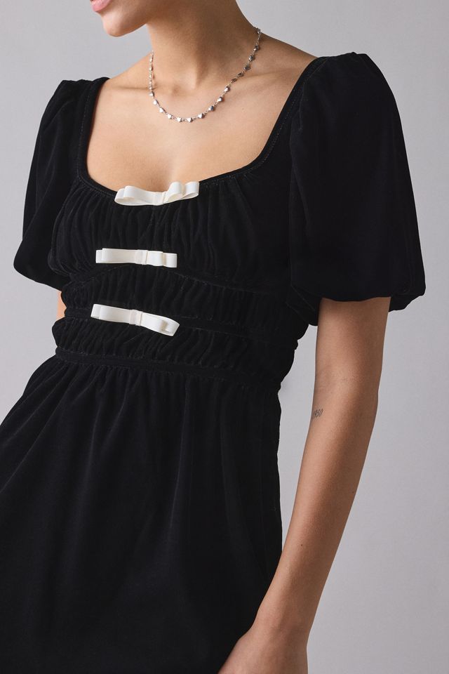 For Love & Lemons Marta Velvet Bow Detail Mini Dress | Urban Outfitters