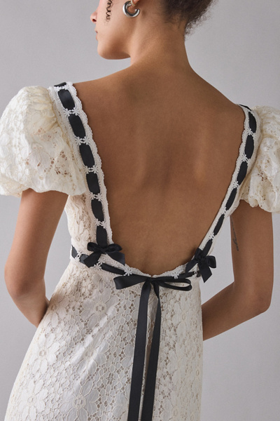 For Love & Lemons Creampuff Ribbon Trim Lace Maxi Dress