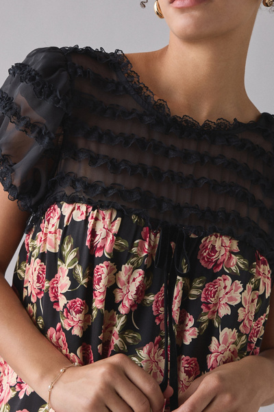 For Love & Lemons Belmond Floral Babydoll Mini Dress