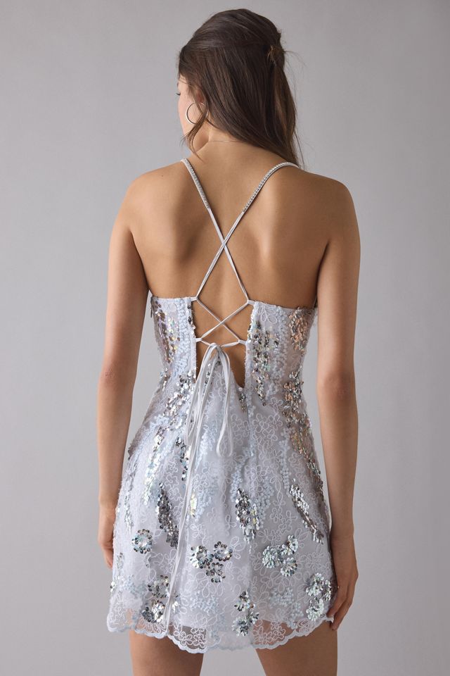 green emerald velvet dress For Love and Lemons Glitter Slip Mini in Blue – TrenLend main image 0