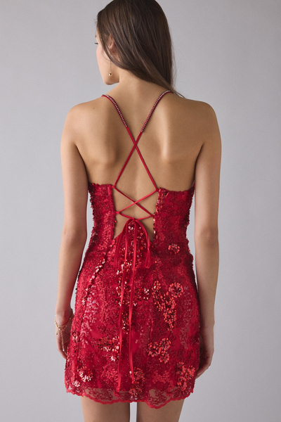 For Love & Lemons Opal Beaded Sequin Lace Mini Dress