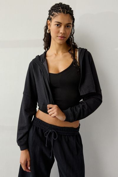 Out From Under Soft Serve Terry Hooded Shrug Top In Black, Women's At Urban Outfitters In Black