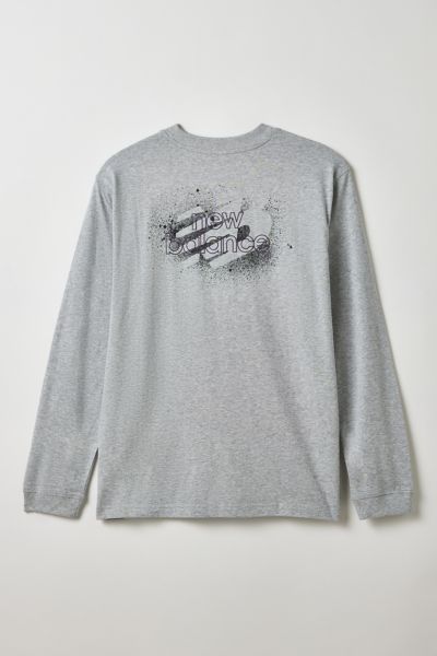 New Balance Spray Paint Graphic Long Sleeve Tee In Grey, Men's At Urban Outfitters In Gray