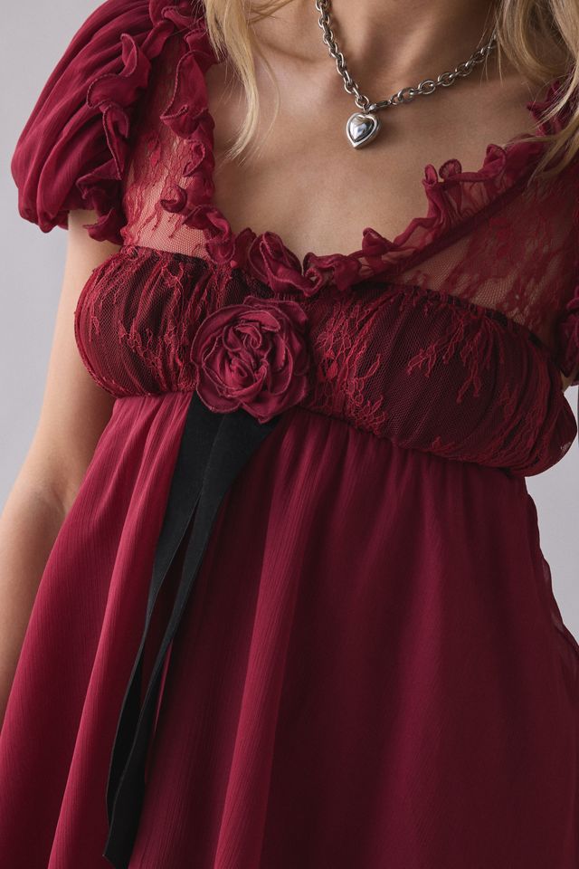 For Love & Lemons Claudine Chiffon Babydoll Mini Dress | Urban Outfitters