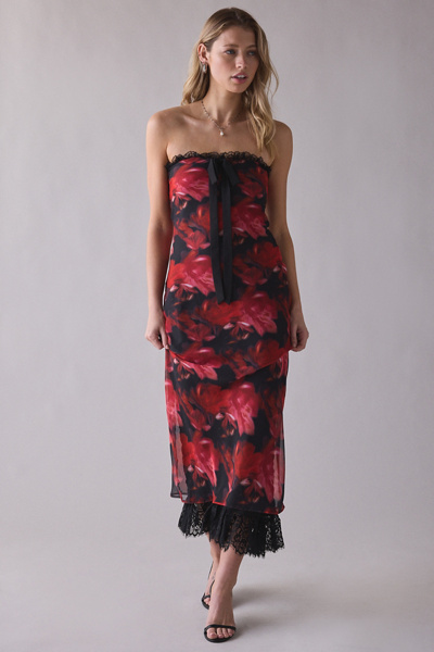 garden of romance burgundy floral burnout strapless maxi dress For Love & Lemons Dark Black floral