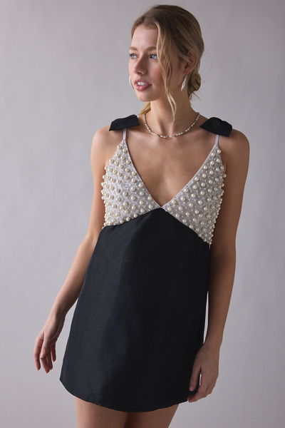 For Love & Lemons Pearly Bow Beaded Mini Dress