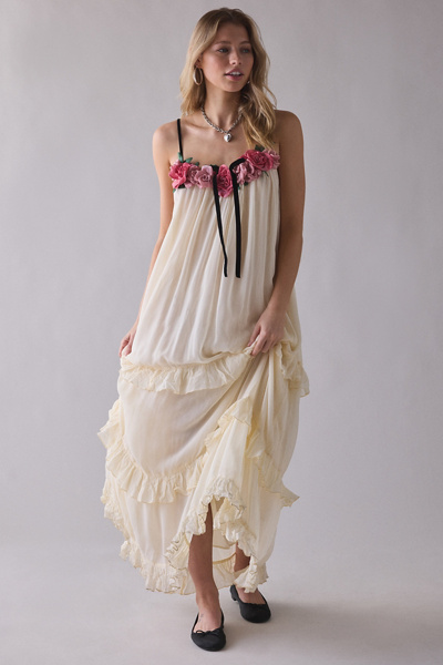 chinese dress ladies Juliet Maxi Dress ~ Charm Peony White Taffeta M