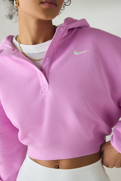 Nike Phoenix Fleece Cropped Oversized Henley Hoodie Sweatshirt