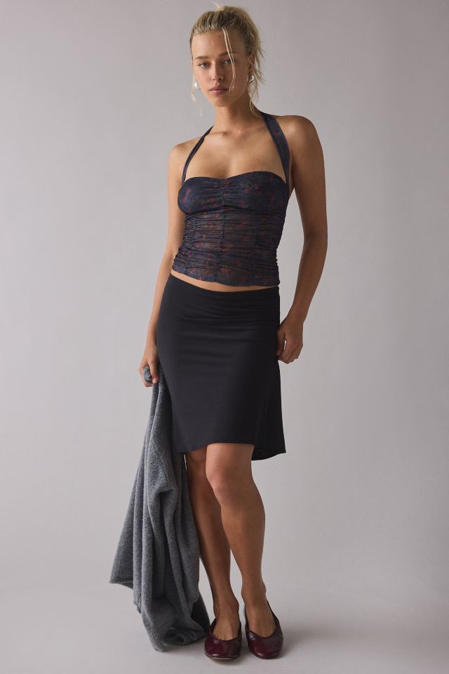 UO Erin Ruched Sheer Mesh Cropped Halter Top #1
