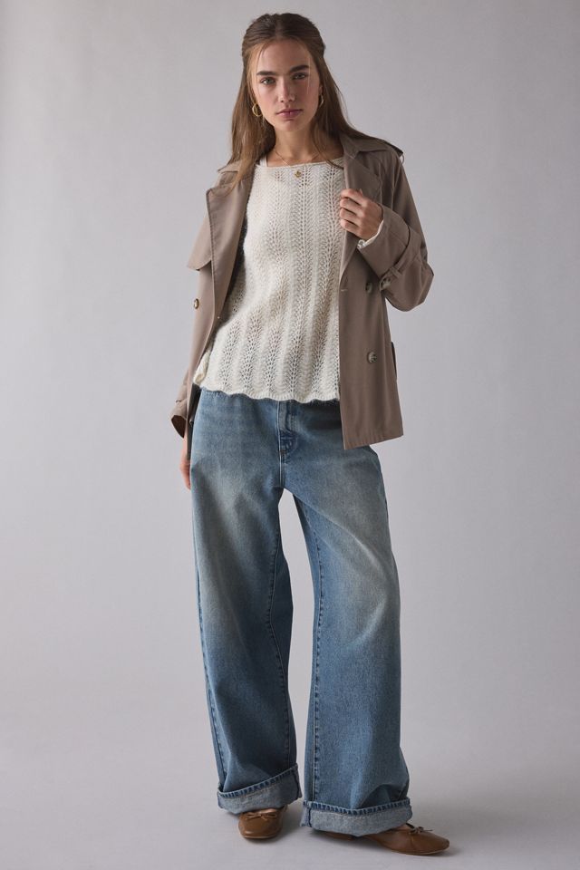 Chandail en tricot pointelle à manches évasées trapèze Lily Kimchi Blue #2